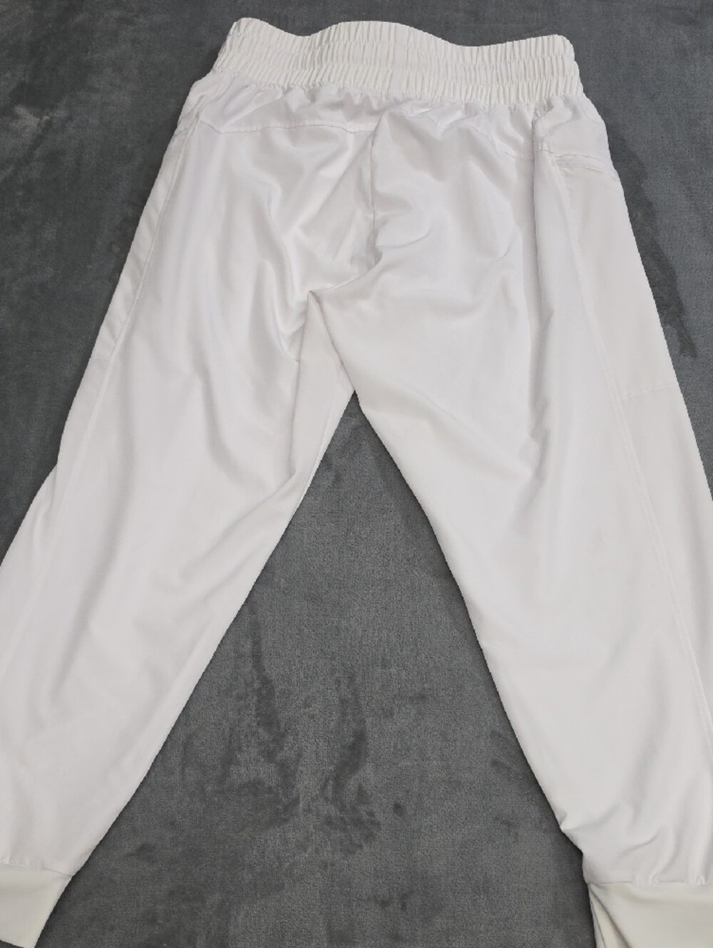 Women's L White Smocked-Waist Track Joggers with Zippered Pockets Parachute - Picture 7 of 8